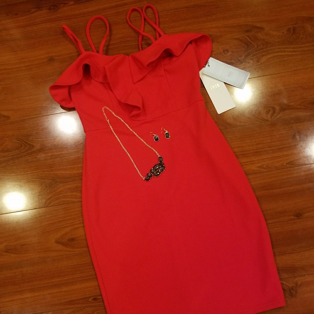 Iris Red Ruffled Cocktail Dress Size Small - Picture 4 of 8